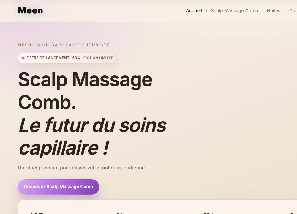 Site e-commerce Meen, page d'accueil